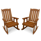 Wooden Patio Rocking Chair with Comfortable Backrest Inclination, High Backrest and Deep Contoured Seat, Solid Fir Wood, Heavy Duty 600 LBS (Natural, 2 Pieces)