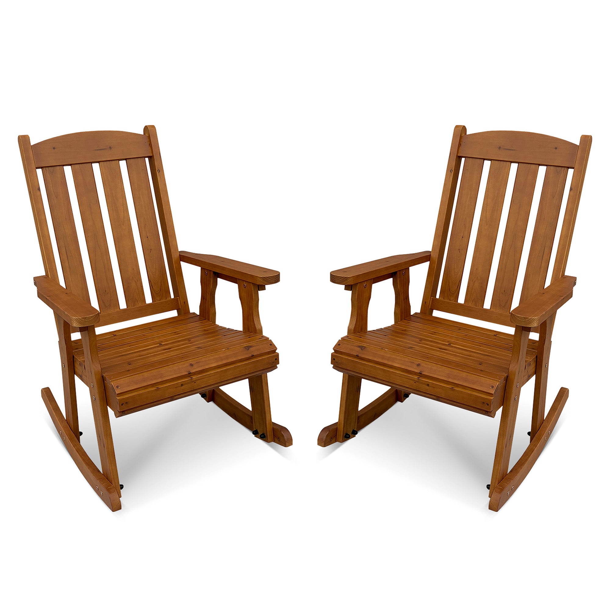 Wooden Patio Rocking Chair with Comfortable Backrest Inclination, High Backrest and Deep Contoured Seat, Solid Fir Wood, Heavy Duty 600 LBS (Natural, 2 Pieces)