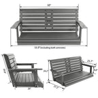 Poly Lumber 2-Seat Porch Swing, HIPS 4.5-Feet Bench Swing with Foldable Cup Holders,18/8 Stainless Steel Hardware, High Backrest and Deep Contoured Seat (Gray, 4.5-feet)