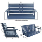 Poly Lumber 3-Seat Porch Swing, HIPS 5-Feet Bench Swing with Foldable Cup Holders,18/8 Stainless Steel Hardware, High Backrest and Deep Contoured Seat (Navy Blue 4.5-feet)