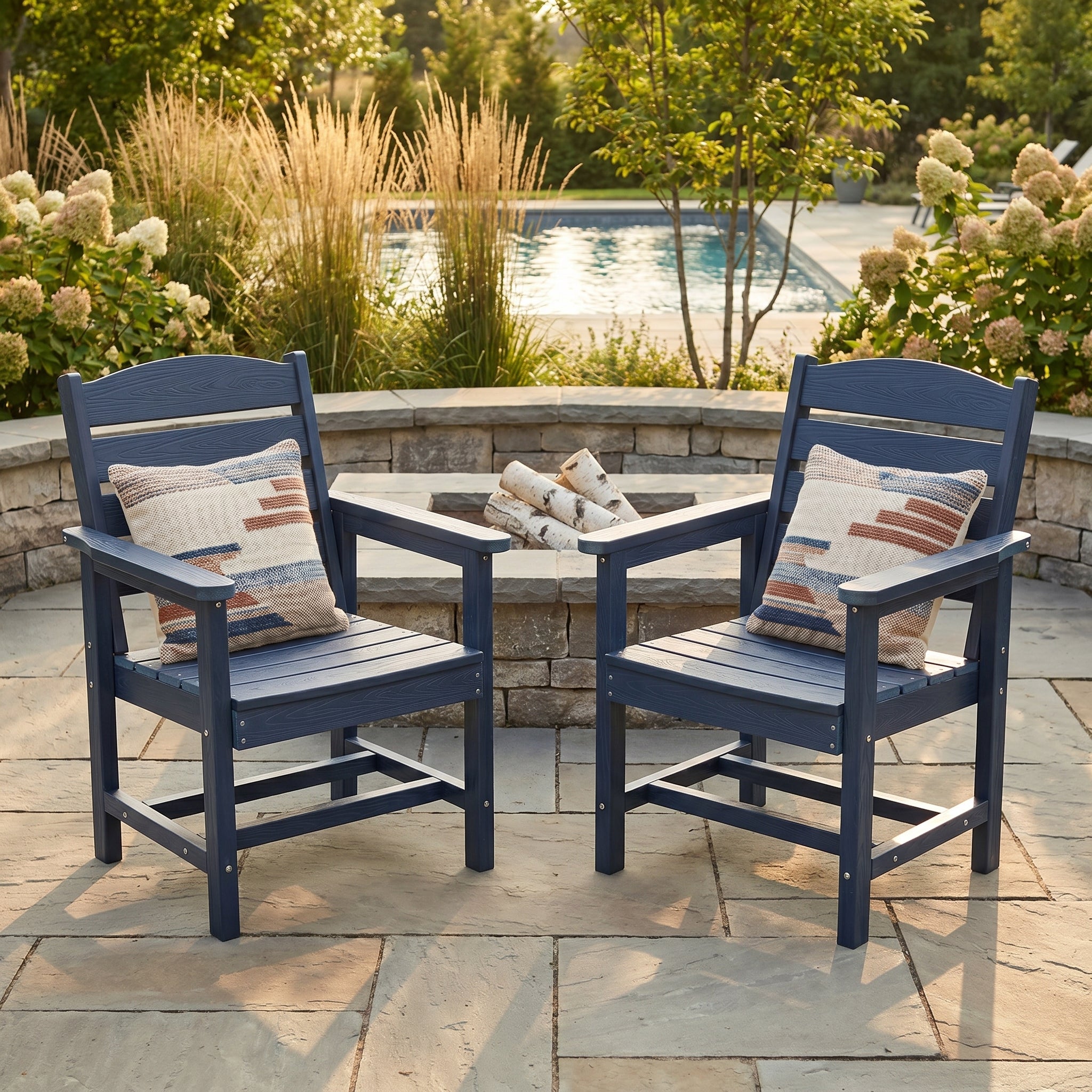 Poly Lumber Patio Dining Chair Set of Two, HIPS Outdoor Ladder Back Chair, Weather Resistant (Navy Blue, 2 Piece)
