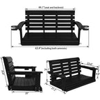 Poly Lumber 2-Seat Porch Swing, HIPS 4-Feet Bench Swing with Foldable Cup Holders,18/8 Stainless Steel Hardware, High Backrest and Deep Contoured Seat (Carbon Black, 4-feet)