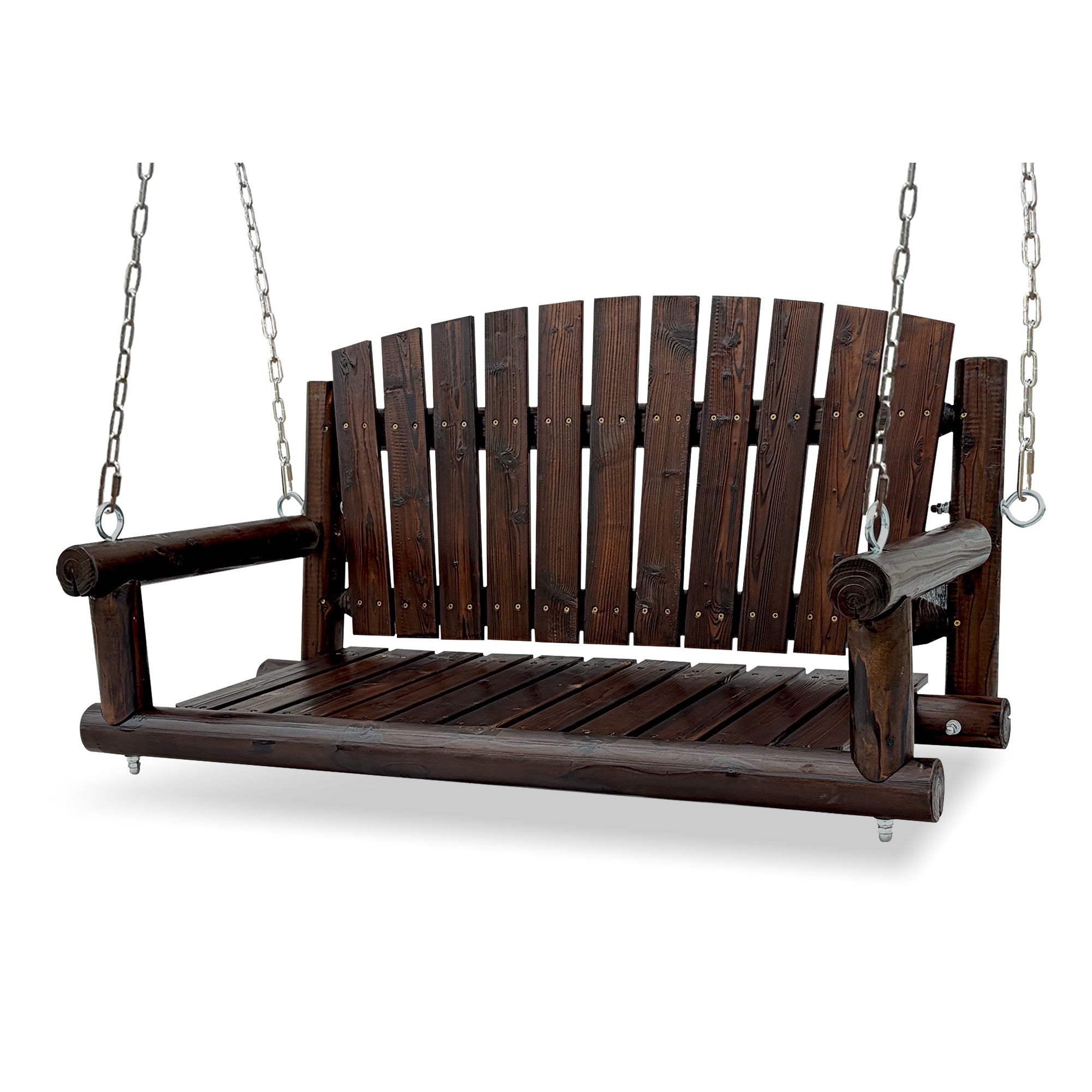 Rustic Log Wooden Porch Swing, Heavy-Duty 900 LBS, Outdoor Hanging Bench for Patio, Garden, Yard – Solid Fir Wood, Handcrafted, Weather-Resistant Finish