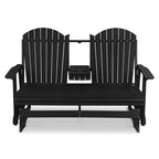 HIPS Patio Glider with Foldable Cup Holders, Durable Poly Lumber Material, All-Weather Resistant, High Backrest and Deep Contoured Seat, Heavy Duty 900 LB, for Outdoor, Porch, Patio (Black, 3-Seat)