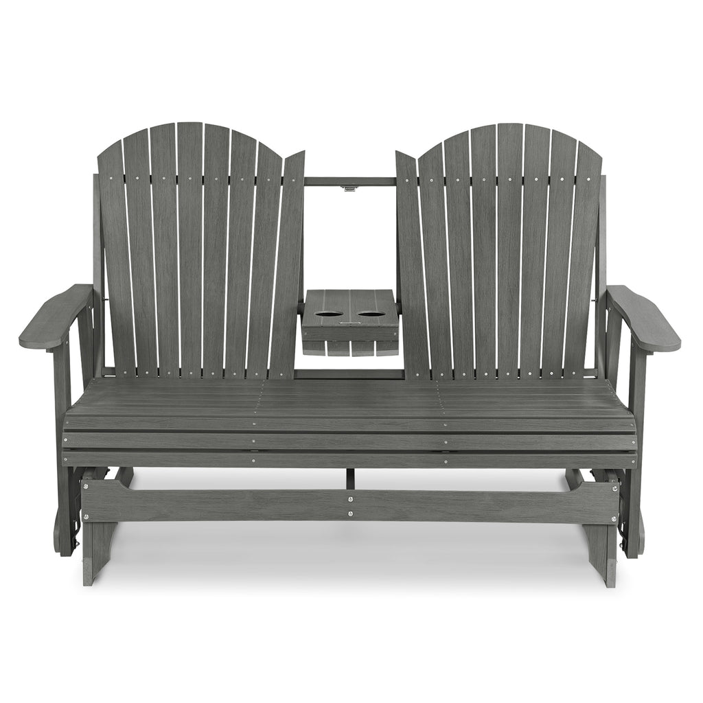 HIPS Patio Glider with Foldable Cup Holders, Durable Poly Lumber Material, All-Weather Resistant, High Backrest and Deep Contoured Seat, Heavy Duty 900 LB, for Outdoor, Porch, Patio (Gray, 3-Seat)