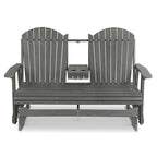 HIPS Patio Glider with Foldable Cup Holders, Durable Poly Lumber Material, All-Weather Resistant, High Backrest and Deep Contoured Seat, Heavy Duty 900 LB, for Outdoor, Porch, Patio (Gray, 3-Seat)