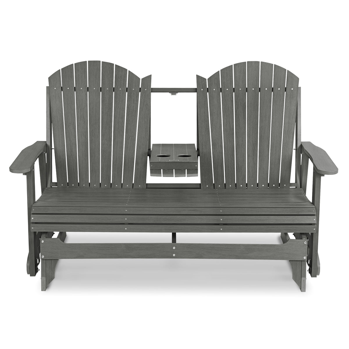 HIPS Patio Glider with Foldable Cup Holders, Durable Poly Lumber Material, All-Weather Resistant, High Backrest and Deep Contoured Seat, Heavy Duty 900 LB, for Outdoor, Porch, Patio (Gray, 3-Seat)