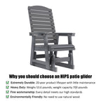 Poly Lumber Patio Glider for One Person, with Cup Holders, High Backrest and Deep Contoured Seat, HIPS Material, All-Weather Resistant, Heavy Duty 700 Pounds (Ore Gray)