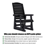 Poly Lumber Patio Glider for One Person, with Cup Holders, High Backrest and Deep Contoured Seat, HIPS Material, All-Weather Resistant, Heavy Duty 700 Pounds (Black)