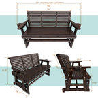 Patio Glider with Cup Holders, High Roll Back and Deep Contoured Seat, Heavy Duty 880 Lb (Rustic, 3-Seater)