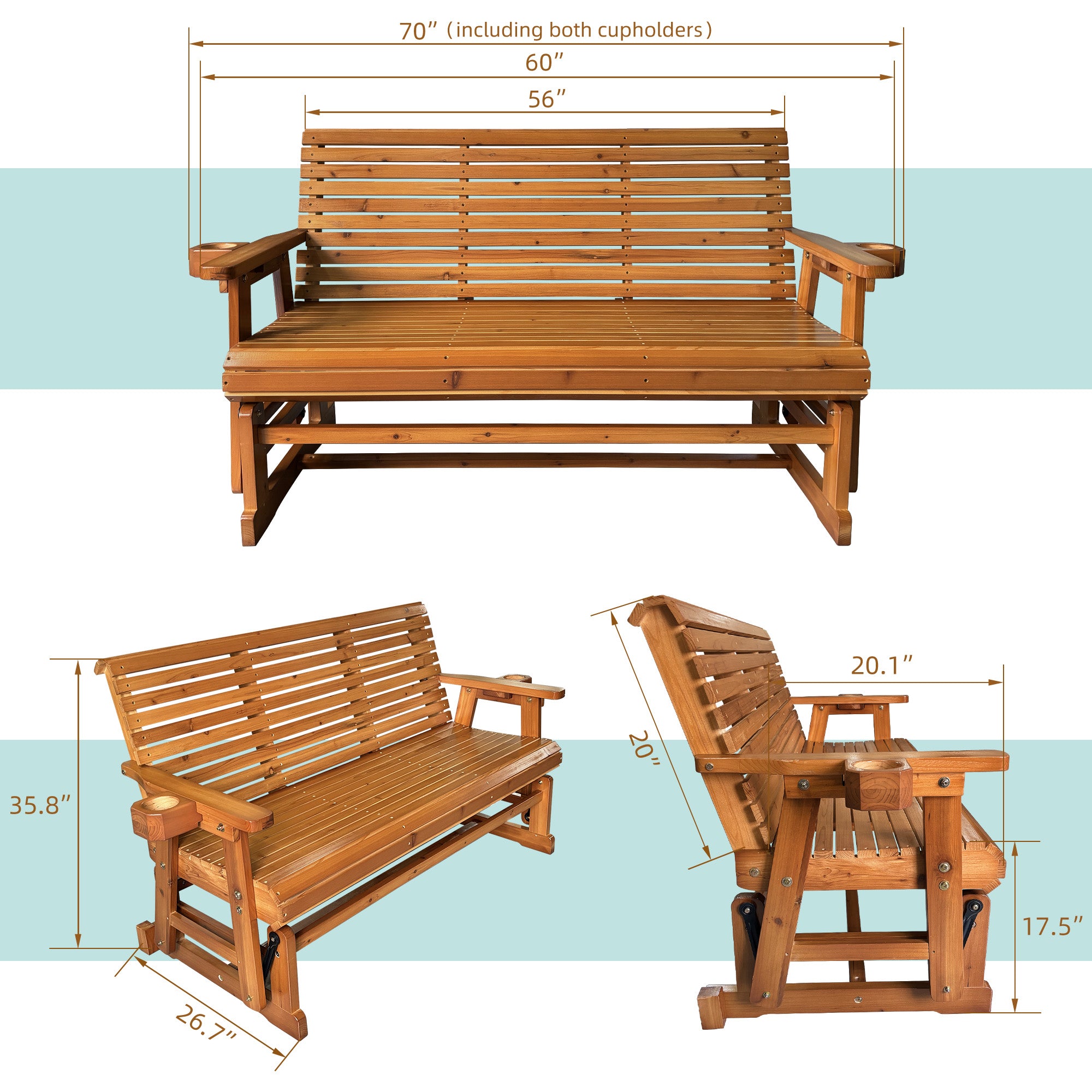 Patio Glider  3-Seater,  Brown