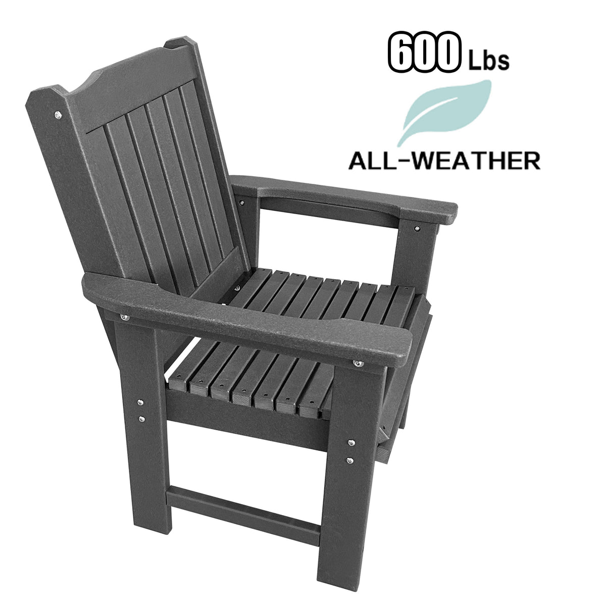 HDPE Patio Dining Chair, Outdoor Chair with 18/8 Stainless Steel Hardware, Heavy Duty 600 LBS, for Outdoor Patio Garden Yard (Gray)