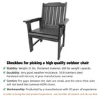 HDPE Patio Dining Chair, Outdoor Chair with 18/8 Stainless Steel Hardware, Heavy Duty 600 LBS, for Outdoor Patio Garden Yard (Gray)