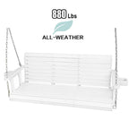 Fortune Candy Extended 3-Seater Wooden Porch Swing with Seat Cushion, Cup Holders, Hanging Chains and 7mm Springs, Heavy Duty 880 LBS (White, 5.5 FT)