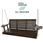 Fortune Candy Extended 3-Seater Wooden Porch Swing with Seat Cushion, Cup Holders, Hanging Chains and 7mm Springs, Heavy Duty 880 LBS (Deep Brown, 5.5 FT)