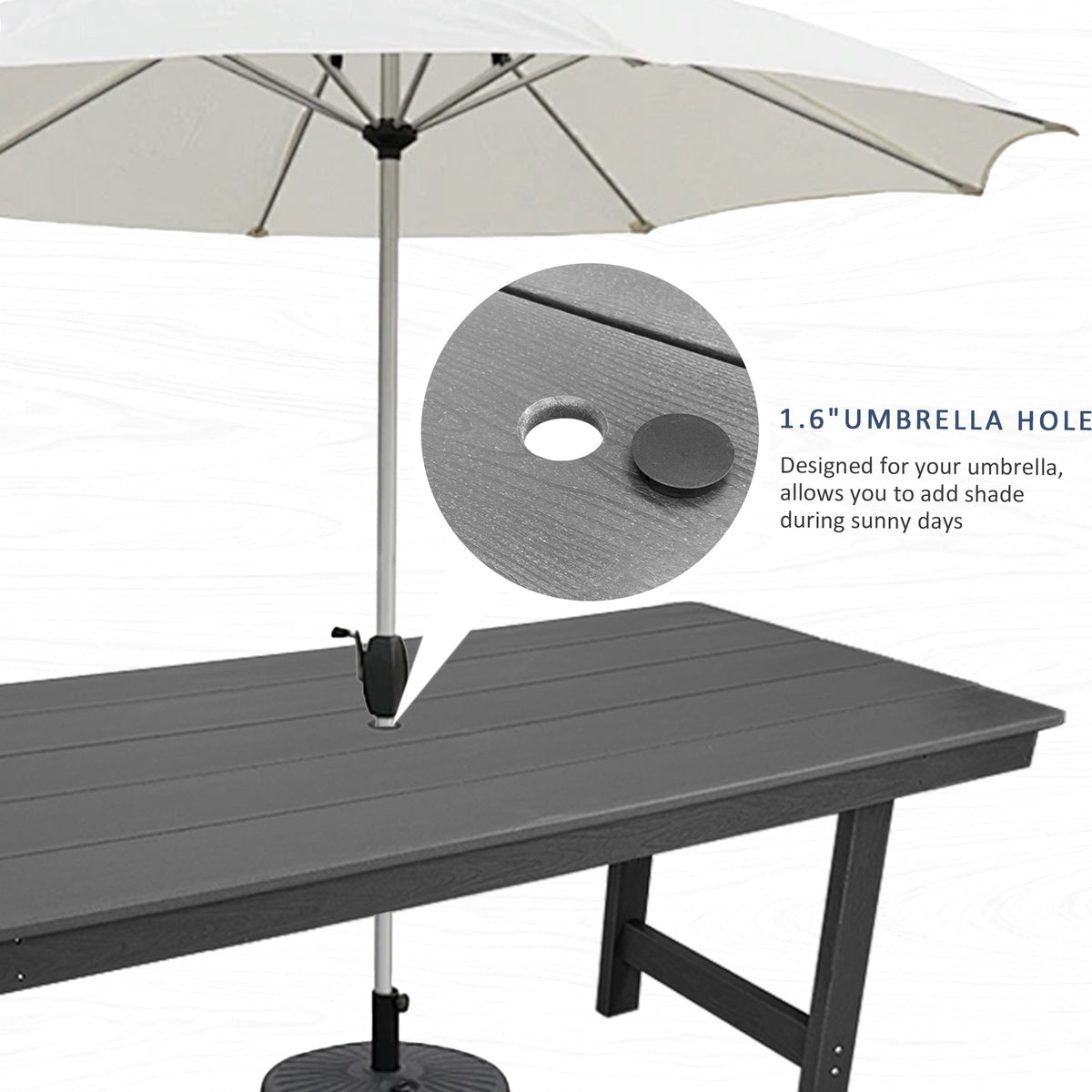 Modern HDPE Patio Dining Set, Poly Lumber Table and Chair, with Umbrella Hole, Weather Resistant, for Outdoor, Yard, Lawn (7 Piece)