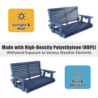 HDPE Porch Swing with 18/8 Stainless Steel Bolts, Ergonomic Design, Ultra Weather-Resistant, Heavy Duty 1200 LBS, for Outdoor Patio Garden Yard（Navy Blue）