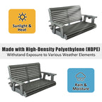 HDPE Porch Swing with 18/8 Stainless Steel Bolts, Ergonomic Design, Ultra Weather-Resistant, Heavy Duty 1200 LBS, for Outdoor Patio Garden Yard (Gray)