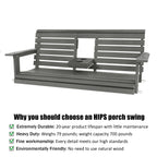 Poly Lumber 3-Seat Porch Swing, HIPS 5-Feet Bench Swing with Foldable Cup Holders,18/8 Stainless Steel Hardware, High Backrest and Deep Contoured Seat (Gray, 5-feet)