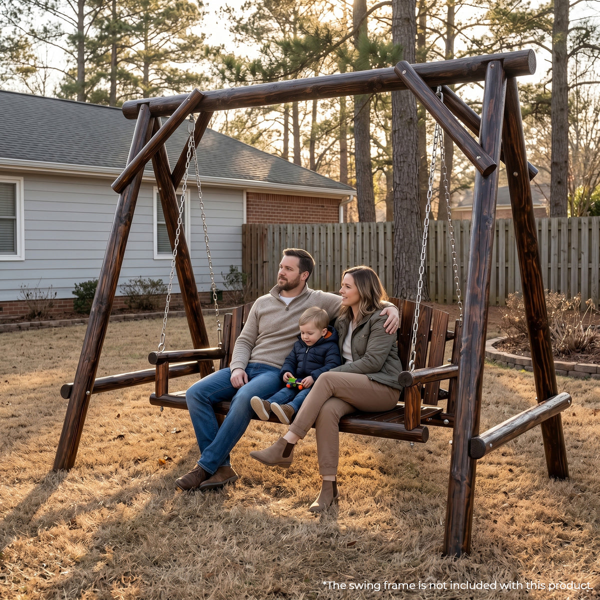5FT Rustic Log Wooden Porch Swing, Heavy-Duty 900 LBS, Outdoor Hanging Bench for Patio, Garden, Yard – Solid Fir Wood, Handcrafted, Weather-Resistant Finish