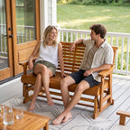 Wooden Patio Glider with High Roll Back and Deep Contoured Seat, Solid Fir Wood, 2-Seater, Heavy Duty 880 LBS, 4 Ft. (Cedar Tone PU)