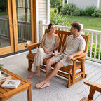 Fortune Candy Wooden Patio Glider, with Cup Holders, High Back and Deep Contoured Seat, Solid Fir Wood, Heavy Duty 880 LBS (Teak Tone, 2-Seater)