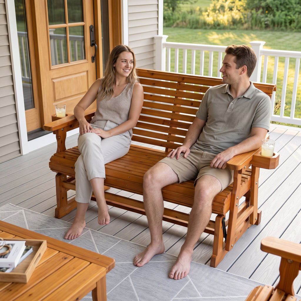Fortune Candy Patio Glider with Cup Holders, High Roll Back and Deep Contoured Seat, Heavy Duty 880 Lb (Brown, 2-Seater)