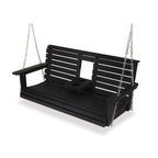 Poly Lumber 3-Seat Porch Swing, HIPS 5-Feet Bench Swing with Foldable Cup Holders,18/8 Stainless Steel Hardware, High Backrest and Deep Contoured Seat, Carbon Black