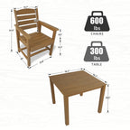 Modern HDPE Patio Dining Set, Poly Lumber Table and Chair, with Umbrella Hole, Weather Resistant, for Outdoor, Yard, Lawn (Teak Tone, 5 Piece - 36.2'' Table)