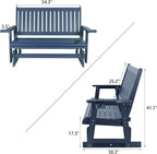 HIPS Patio Glider with Cup Holders, Durable Poly Lumber Material, All-Weather Resistant, High Backrest and Deep Contoured Seat, Heavy Duty 900 LB, for Outdoor, Porch, Patio (Navy Blue, 3-Seat)