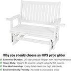 HIPS Patio Glider with Cup Holders, Durable Poly Lumber Material, All-Weather Resistant, High Backrest and Deep Contoured Seat, Heavy Duty 900 LB, for Outdoor, Porch, Patio (White, 2-Seat)