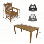 Modern HDPE Patio Dining Set, Poly Lumber Table and Chair, with Umbrella Hole, Weather Resistant, for Outdoor, Yard, Lawn (7 Piece,Teak Tone)