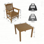 Modern HDPE Patio Dining Set, Poly Lumber Table and Chair, with Umbrella Hole, Weather Resistant, for Outdoor, Yard, Lawn (Teak Tone, 5 Piece - 36.2'' Table)