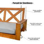 Fortune Candy 6.3 FT Wooden Porch Swing Bed with Thick Cushion – Outdoor Hanging Daybed for Patio or Porch, Solid Fir Wood Frame, Weather-Resistant, Heavy Duty 1000 LBS (Brown)