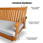 6 FT Wooden Porch Swing Bed with Thick Cushion – Outdoor Hanging Daybed for Patio or Porch, Solid Fir Wood Frame, Weather-Resistant, Heavy Duty 1000 LBS