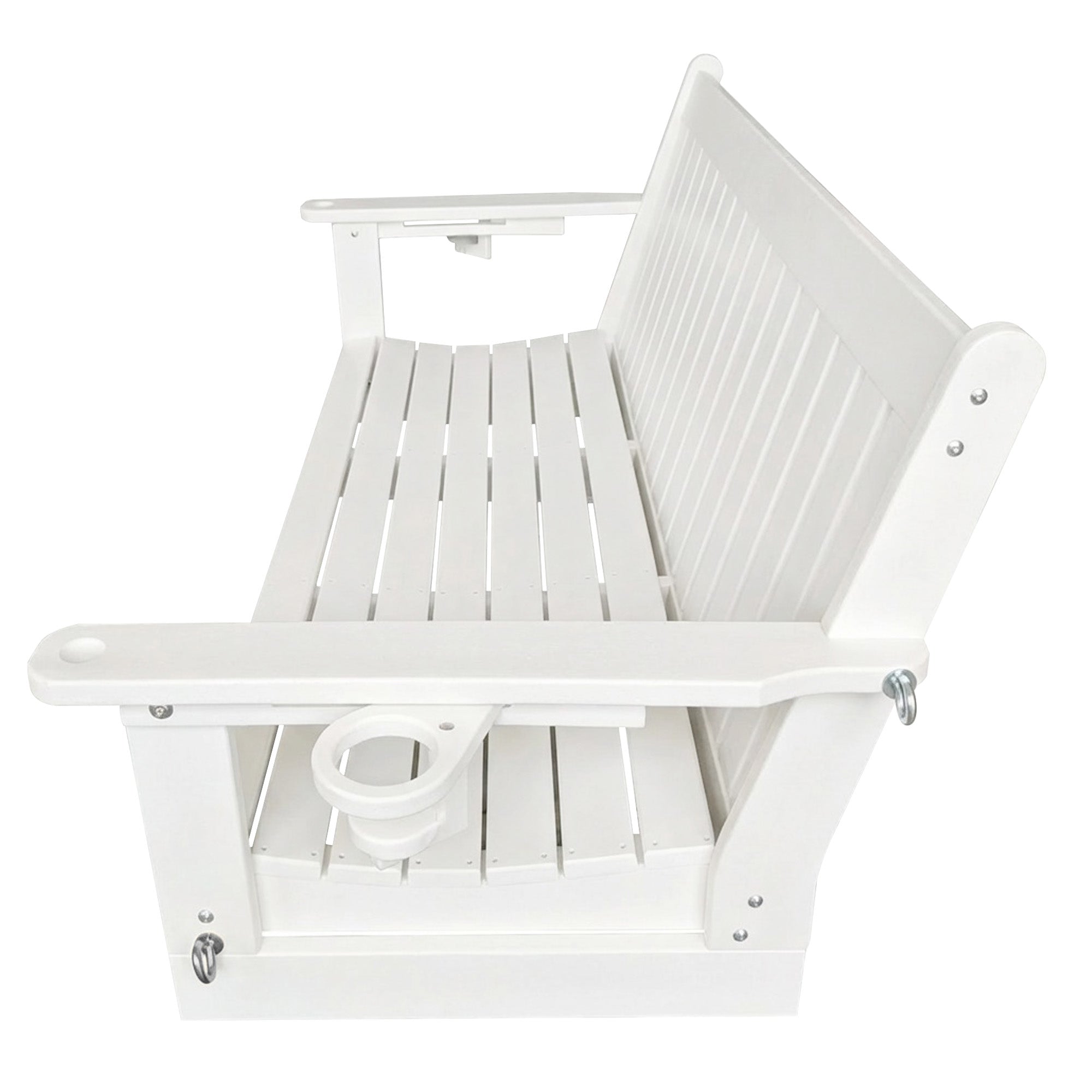 HDPE 3-Seater Porch Swing, 5-Feet Bench Swing with Foldable Cup Holders,18/8 Stainless Steel Hardware, High Backrest and Deep Contoured Seat (White, 5-feet)