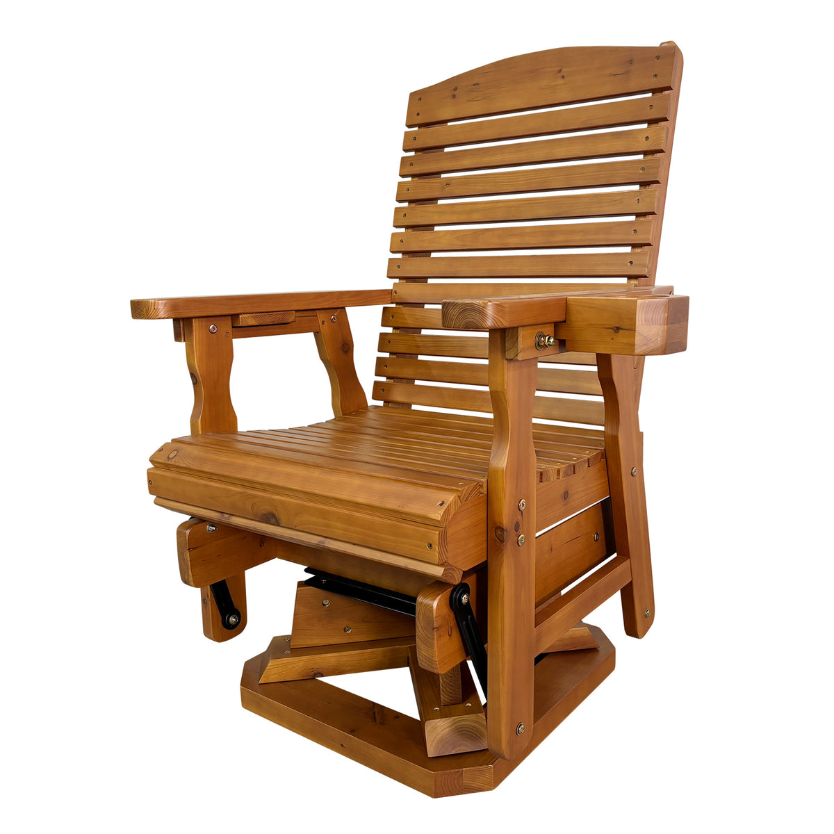 Wooden Swivel Glider Chair, 360° Outdoor Patio Rocker with Ergonomic Design, Smooth Gliding Motion, Solid Fir Wood, Weather-Resistant PU Finish, Heavy Duty 500 LBS (Teak Tone)