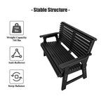 Poly Lumber Outdoor Bench, HDPE All-Weather Bench, Never Rots or Fades, for Patio, Porch, Garden and Park, 700 lbs Weight Capacity (2-Seater, Black)