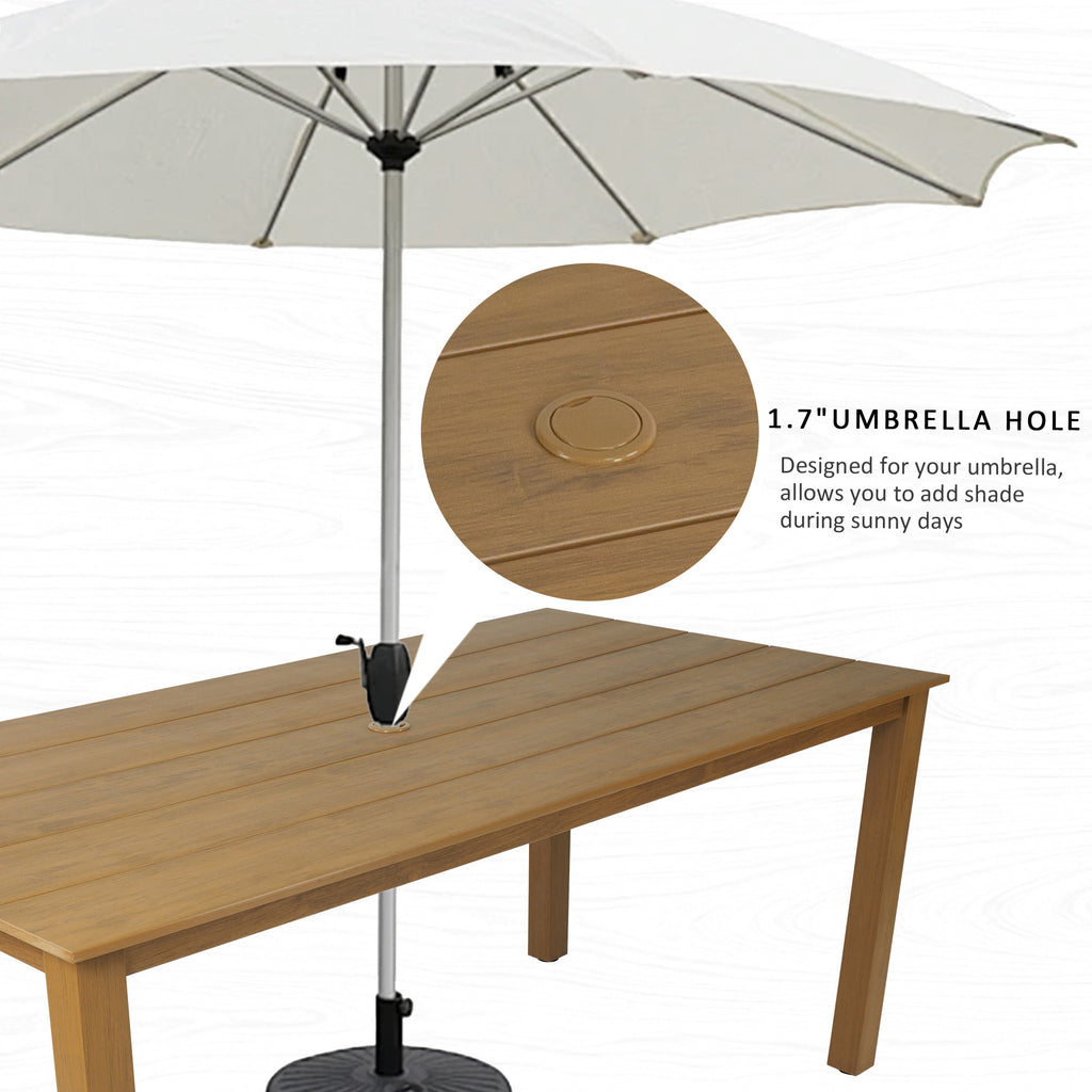 70.9-Inches Poly Lumber Outdoor Dining Table, HIPS Patio Dining Table with Umbrella Hole, Weather Resistant (Teak Tone, 1 Piece)