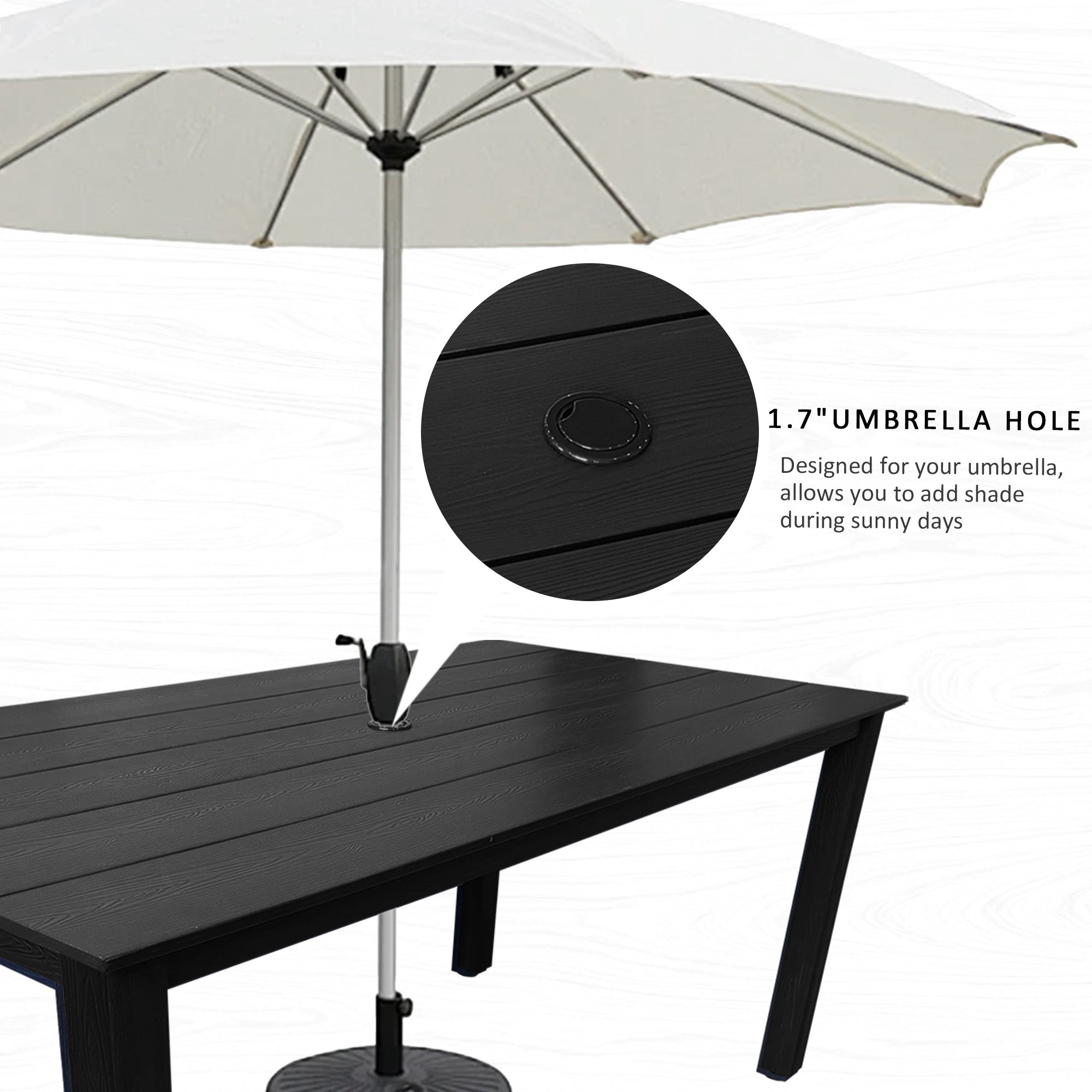Poly Lumber Patio Dining Set, HIPS Outdoor Dining Table and Chairs, with Umbrella Hole, Weather Resistant (5 Piece, Black)
