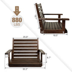 Wooden Porch Swing, Ergonomic Seat, Bench Swing with Hanging Chains and 7mm Springs, Heavy Duty 880 LBS, for Outdoor Patio Garden Yard (Deep Brown, 1-Seater)