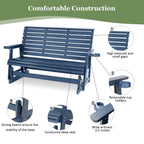 HIPS Patio Glider with Cup Holders, Durable Poly Lumber Material, All-Weather Resistant, High Backrest and Deep Contoured Seat, Ladder Back, Heavy Duty 900 LB, for Outdoor, Patio (Navy Blue, 3-Seat)