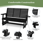 HIPS Patio Glider with Cup Holders, Durable Poly Lumber Material, All-Weather Resistant, High Backrest and Deep Contoured Seat, Ladder Back, Heavy Duty 900 LB, for Outdoor, Patio (Black, 3-Seat)