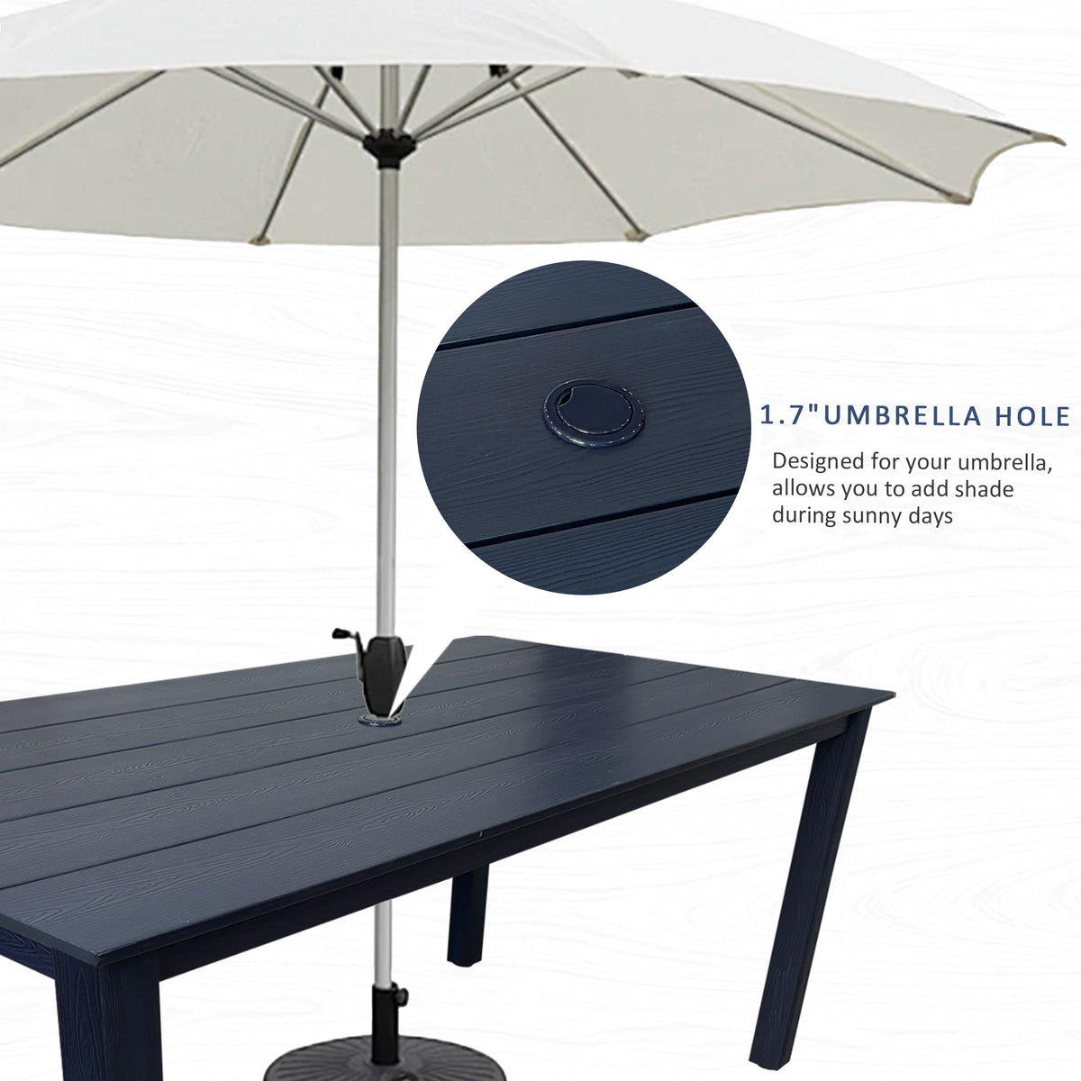 70.9-Inches Poly Lumber Outdoor Dining Table, HIPS Patio Dining Table with Umbrella Hole, Weather Resistant (Navy Blue, 1 Piece)