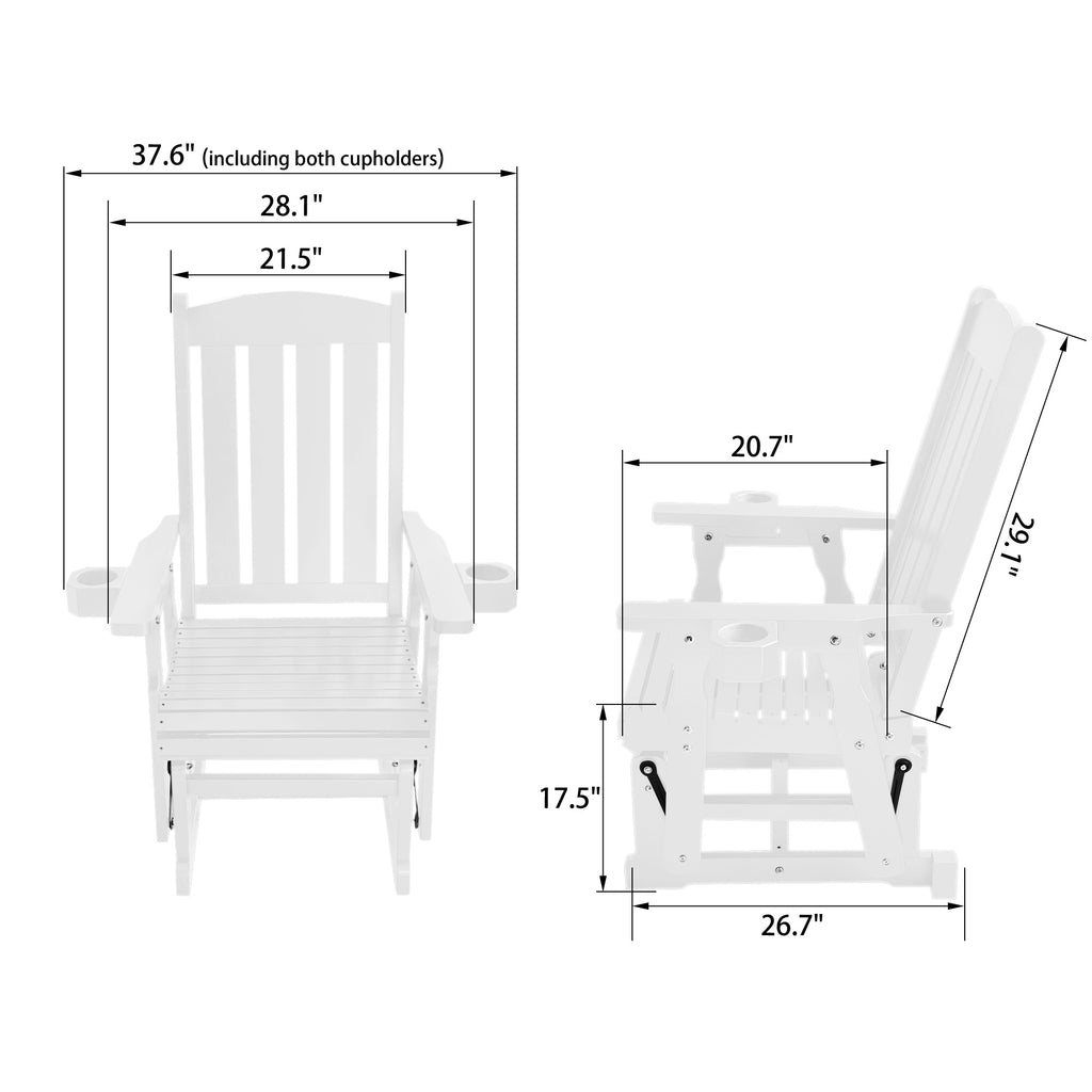 Wooden Patio Glider for One Person, with High Back and Deep Contoured Seat, Solid Fir Wood, Heavy Duty 600 LBS (Slat Back, White)