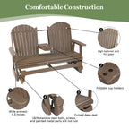 HIPS Patio Glider with Foldable Cup Holders, Durable Poly Lumber Material, All-Weather Resistant, High Backrest and Deep Contoured Seat, Heavy Duty 900 LB, for Outdoor, Porch, Patio (Brown, 3-Seat)