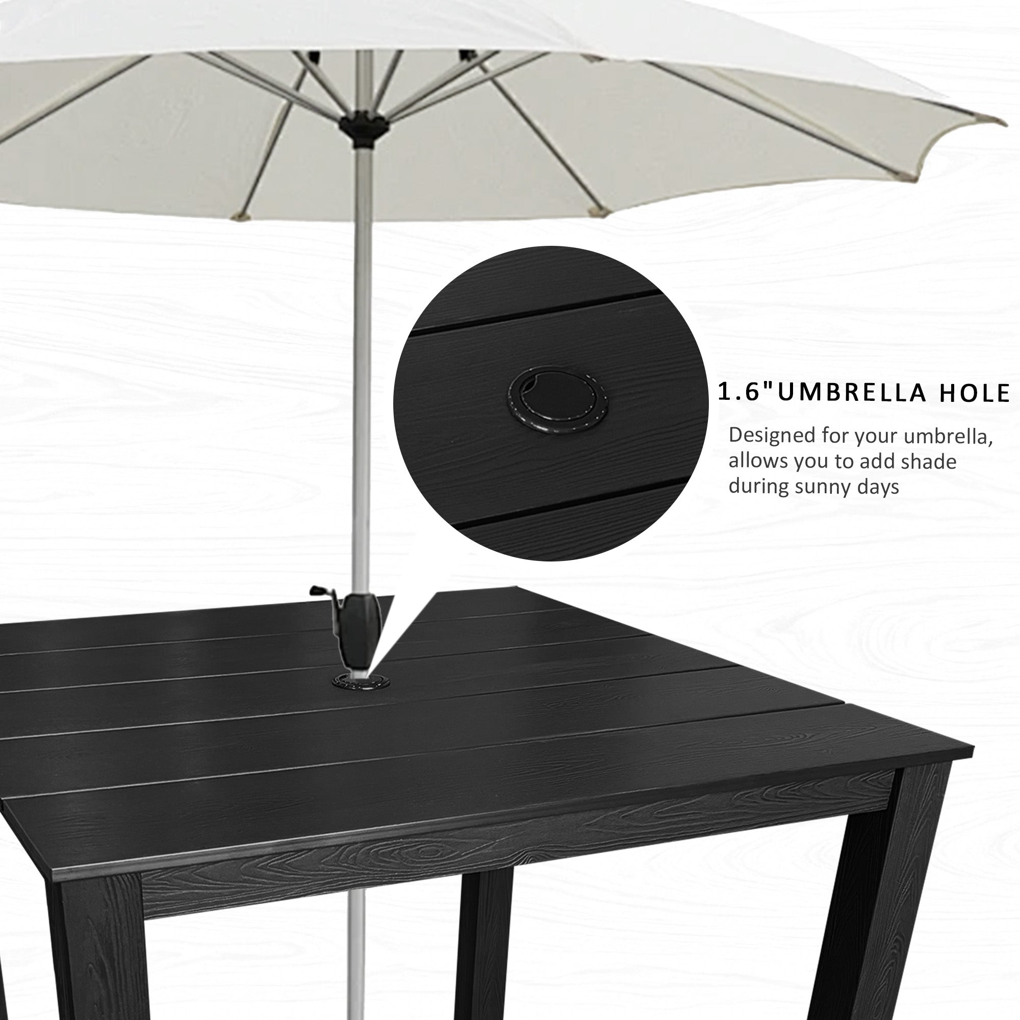 Poly Lumber Patio Dining Table, 36.2-Inches HIPS Outdoor Dining Table with Umbrella Hole, Weather Resistant (Black, 1 Piece)