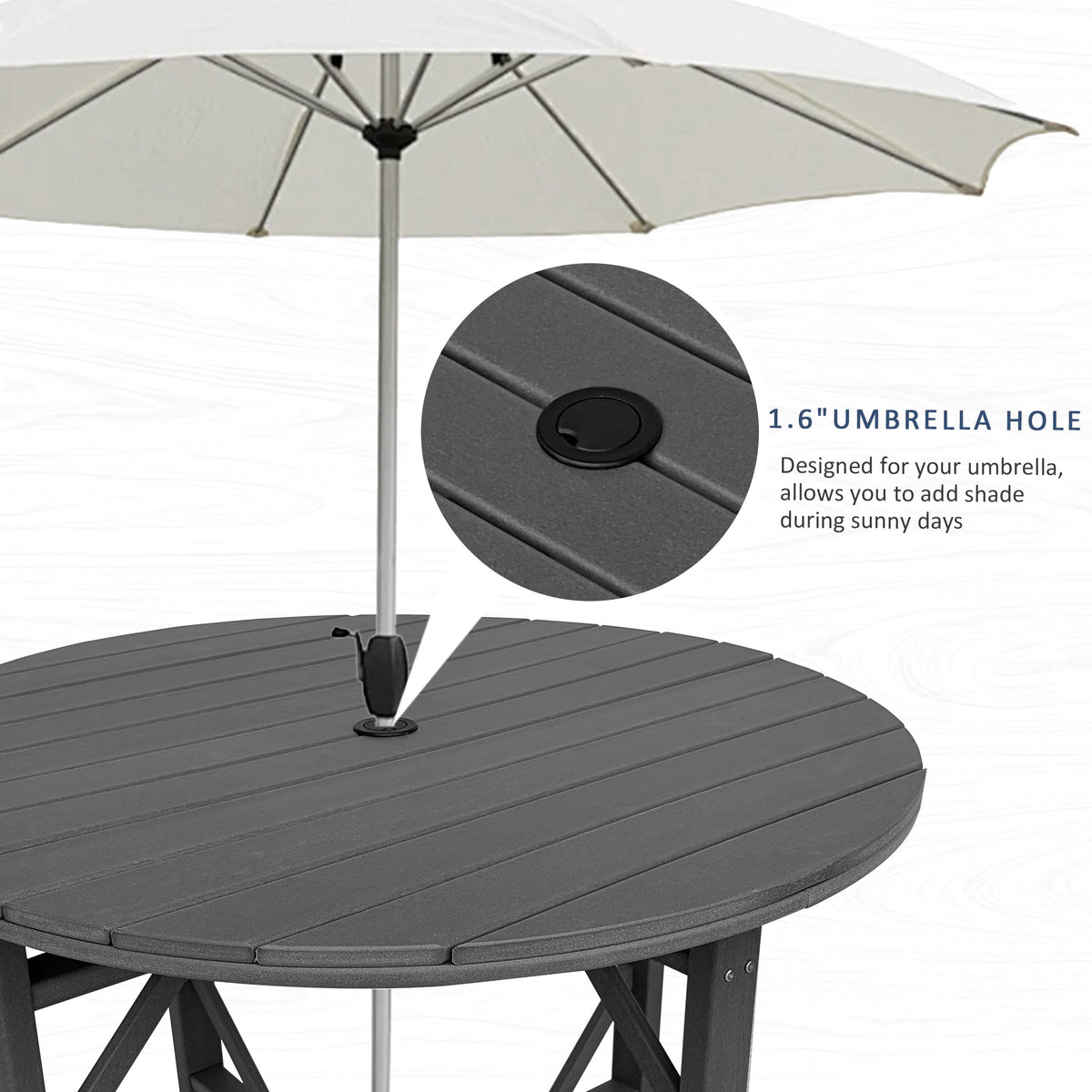 HDPE Patio Round Table 43 " All-Weather Outdoor Dining Table for Garden,Patio,Backyard