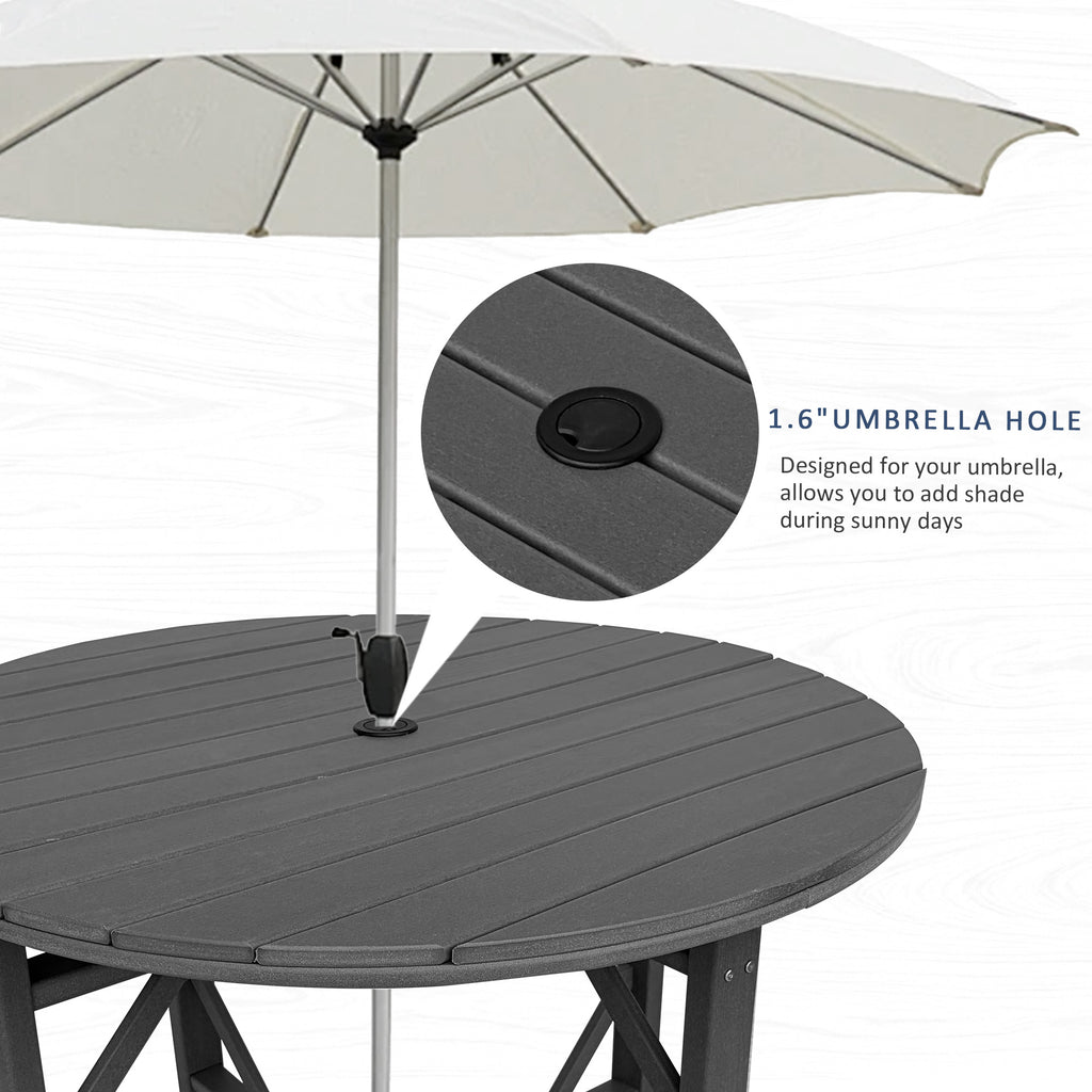 HDPE Patio Round Table 43 " All-Weather Outdoor Dining Table for Garden,Patio,Backyard