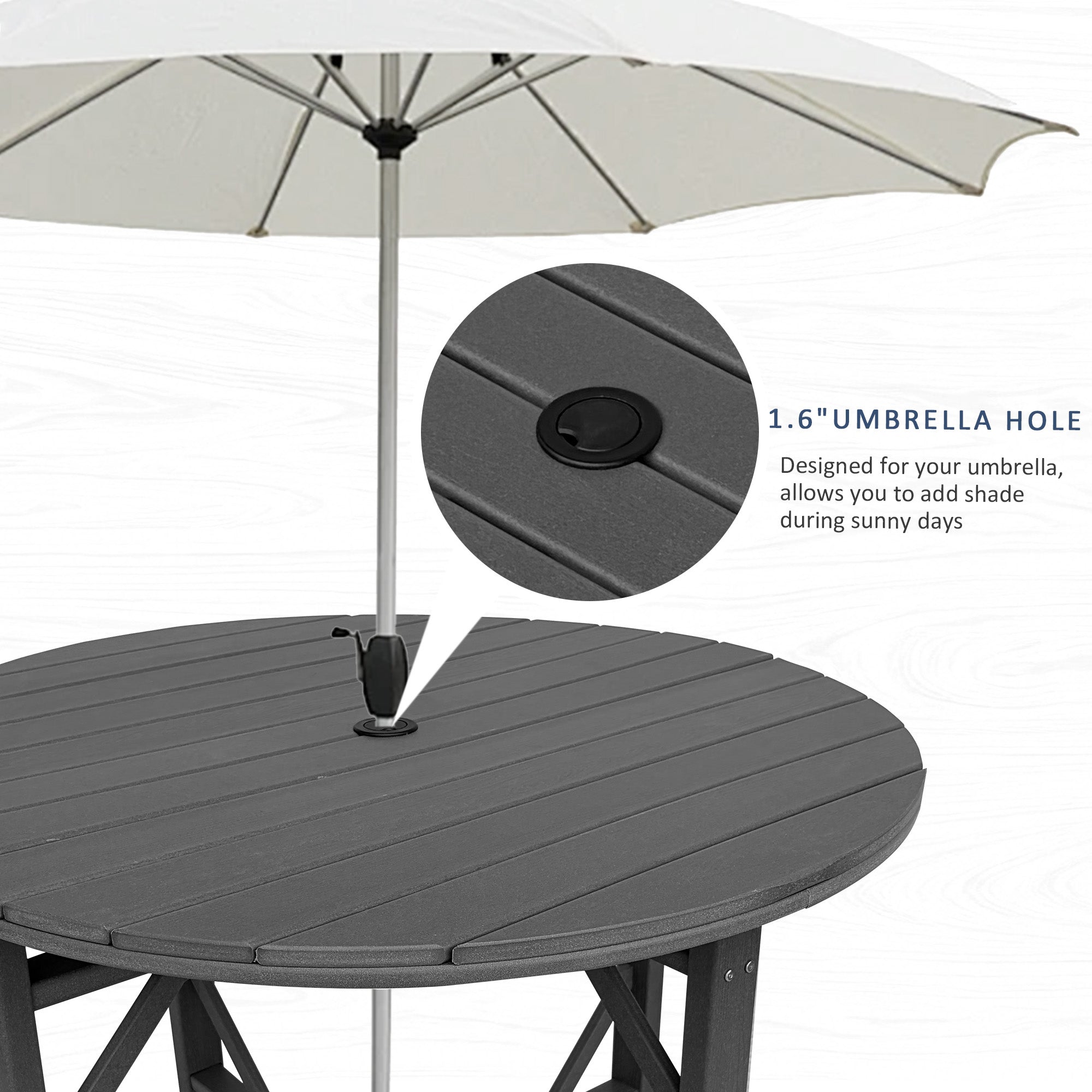 HDPE Patio Round Table 43 " All-Weather Outdoor Dining Table for Garden,Patio,Backyard